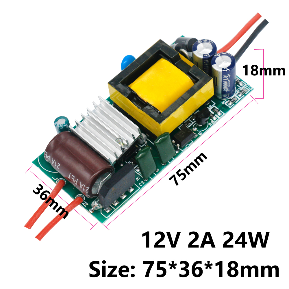 LED Driver Transformator 220v naar 12V volt voeding 1A 2A 12W 24W Driver voor leds strips plafondverlichting Lamp Fix: Black