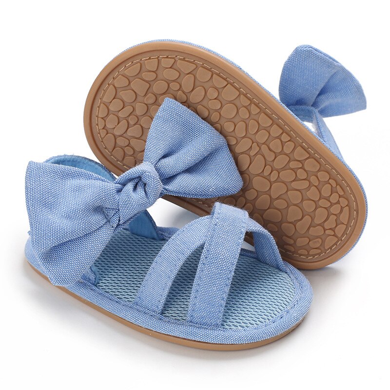 Scarpe da bambina per bambini sandali piatti per bambini sandali suola in gomma morbida Premium antiscivolo fiocco estivo punta d'onda pizzo scarpe da passeggio: Cielo Blu / 0-6 mesi