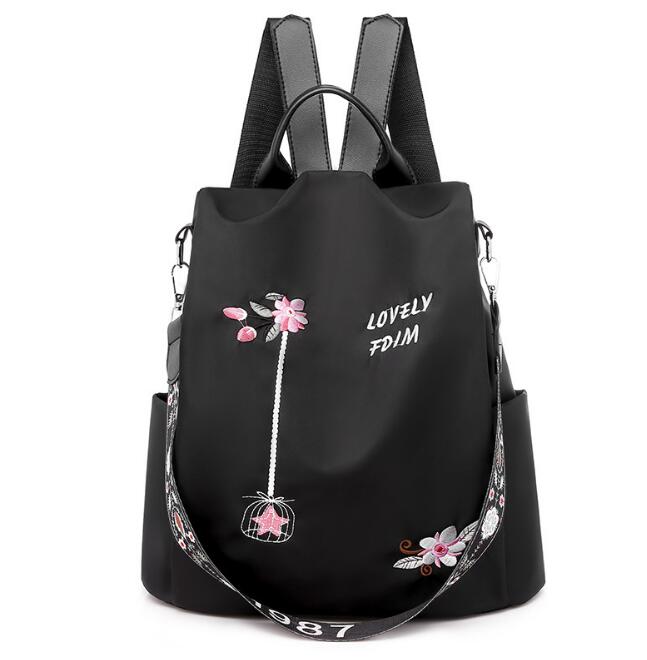 Chuwanglin embroidery backpack Anti-theft backpack's women female school bag backpacks for Teenage Girls teens T701303: Black