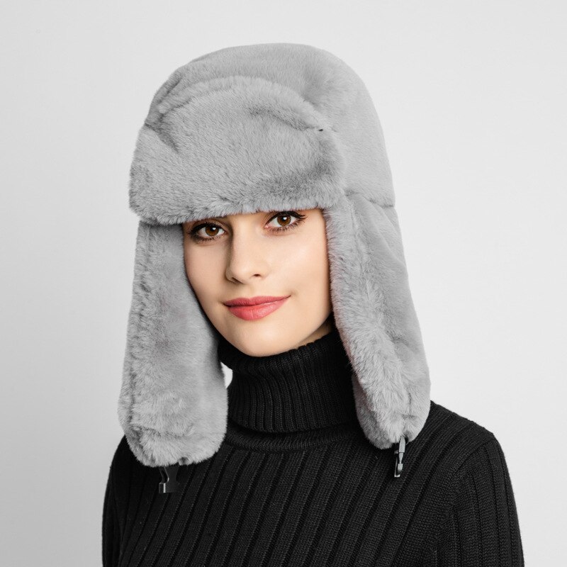 Winter Vrouwen Faux Fur Hoed Pluche Warm Gehoorbescherming Hoed Ski Hoed Outdoor Riding Winddicht Hoed: 4gray