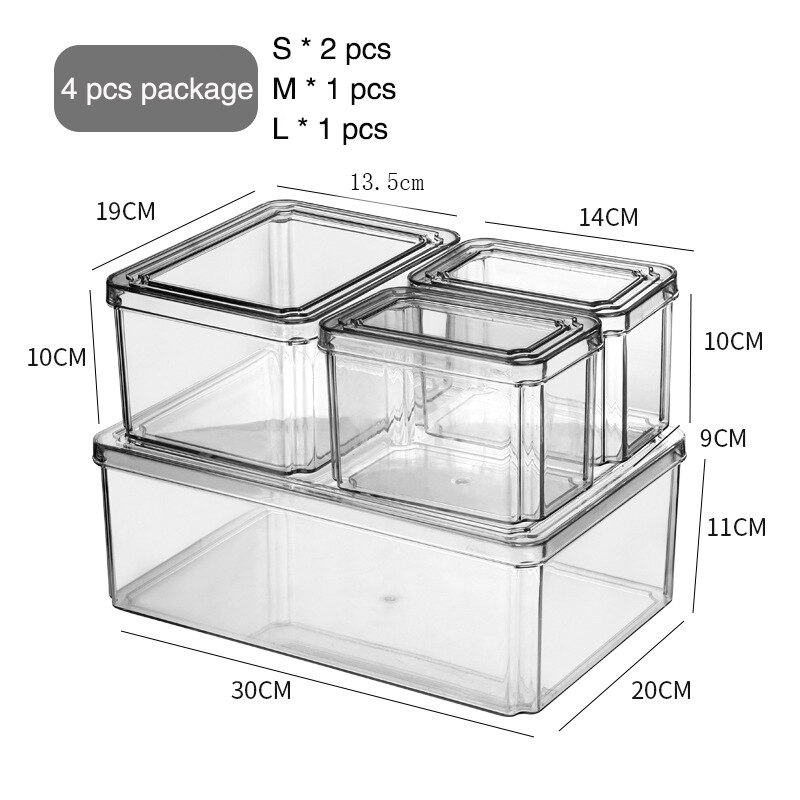 Transparent Airtight Pantry Pasta Box Multigrain Sealed Cans Food Storage Container Plastic Kitchen Refrigerator With Lid Cereal: 4PCS