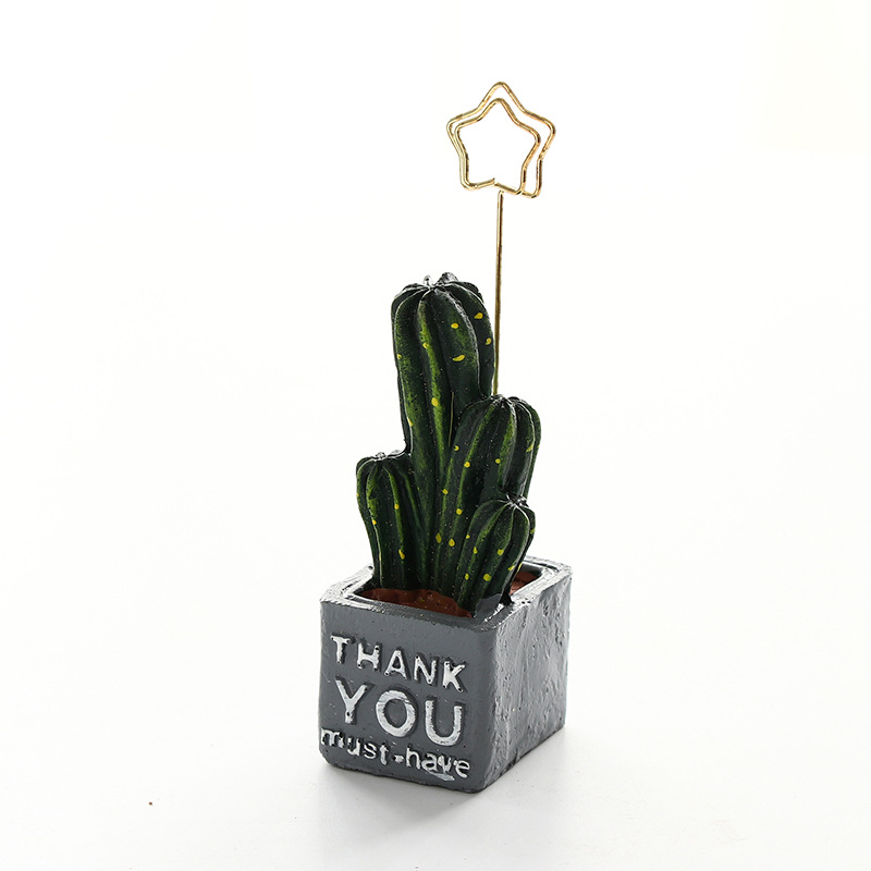 Mini Mesa de plantas con cactus, soporte de clip para notas fotográficas, organizador de resina, papelería, decoración de oficina, suministros escolares, F972: Thank you