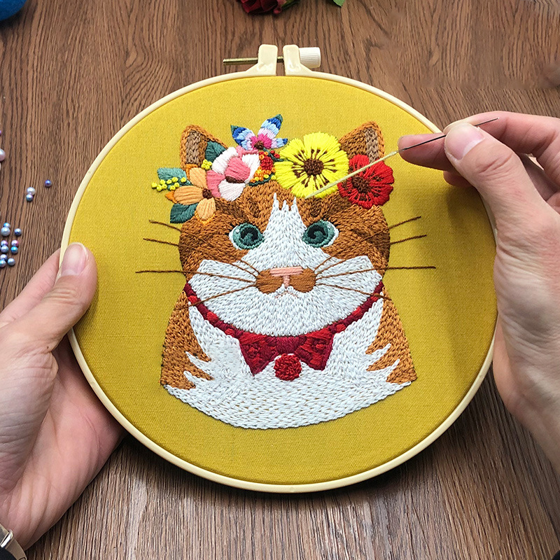 Mooie Kat Print 3d Diy Embrodery Kit Voor Beginners Naaien Craft Handwerken Set Borduurpakketten Met Hoepel Thuis Muur decoraties: Cat 2