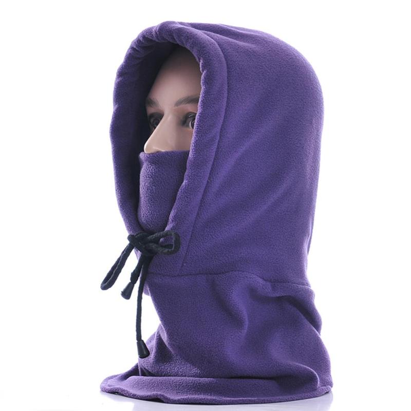 Thermal Fleece Balaclava Hat Hooded Neck Warmer Winter Sports Snowboard Face Mask For Men Bike Helmet Masked Cap: Purple 