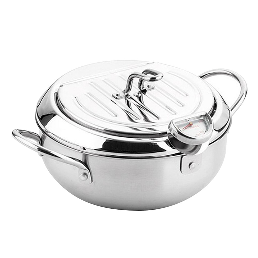 Stainless Steel Deep Fryer Pan Japanese Cooking Frying Pot with Thermometer Non Stick Mini Deep Fryer Pot: 20cm