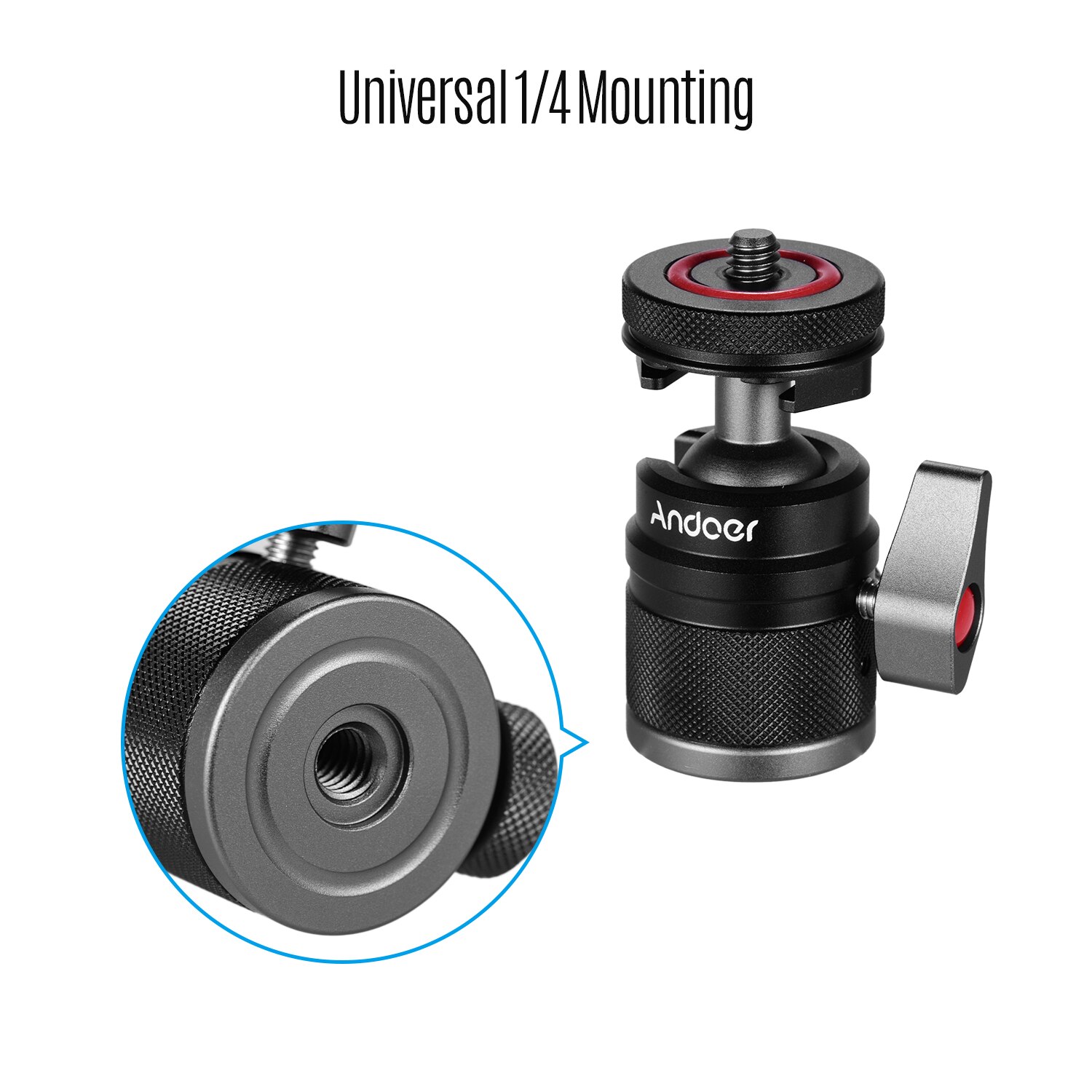 Andoer 2in1 Mini Cold Shoe Ball Head Dual Use 1/4 Screw Cold Shoe Aluminum Alloy for Camera Phone Speedlite Tripod Selfie Stick