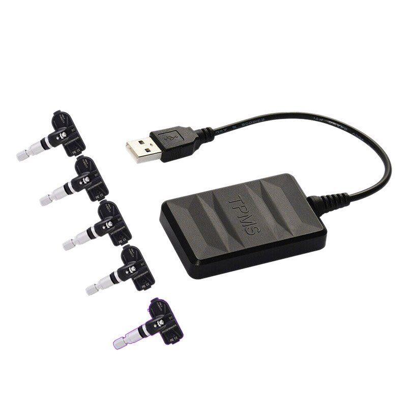 USB Spare Tire Pressure Monitoring System TPMS Built-in 5 Sensors Real-Time Display for Android Navigation
