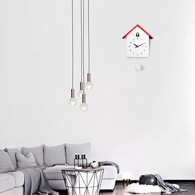Cuckoo Quartz Wall Clock Modern Bird Hanging Watch Decoration Alarm Clocks Home Living Room Red