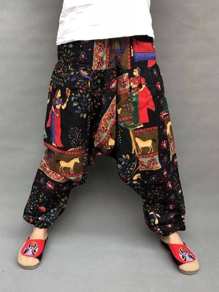 Zomer herenbroek bloomer etnische stijl thaise katoen en linnen dansbroek losse dongba broek nepalese broek met groot kruis
