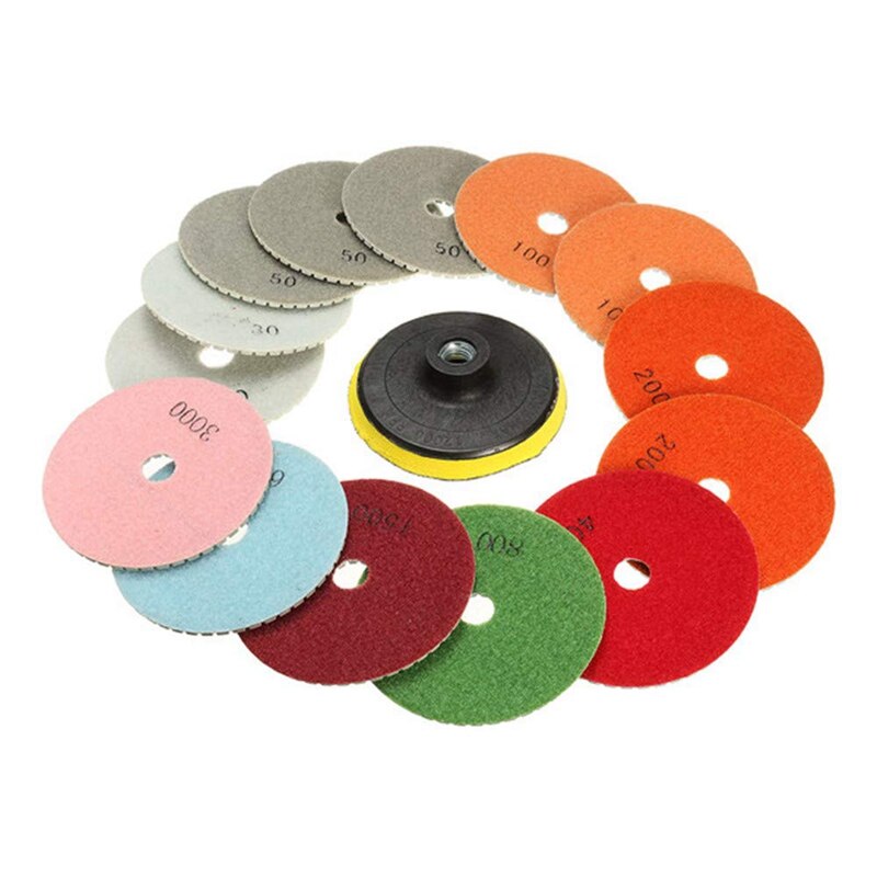 15 Stks/set 4 Inch 30-6000 Grit Diamant Polijsten Pads Met Backer Pad Rep Sticks Steen Nat Droog Graniet beton Marmer Gereedschap: Default Title