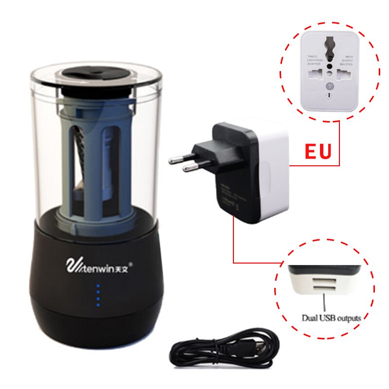 Tenwin elektrisk automatisk blyantspidser batteridrevet/stikbar/usb multifunktionel blyantspidser til skitseblyanter 8009: 8009- sort-eu
