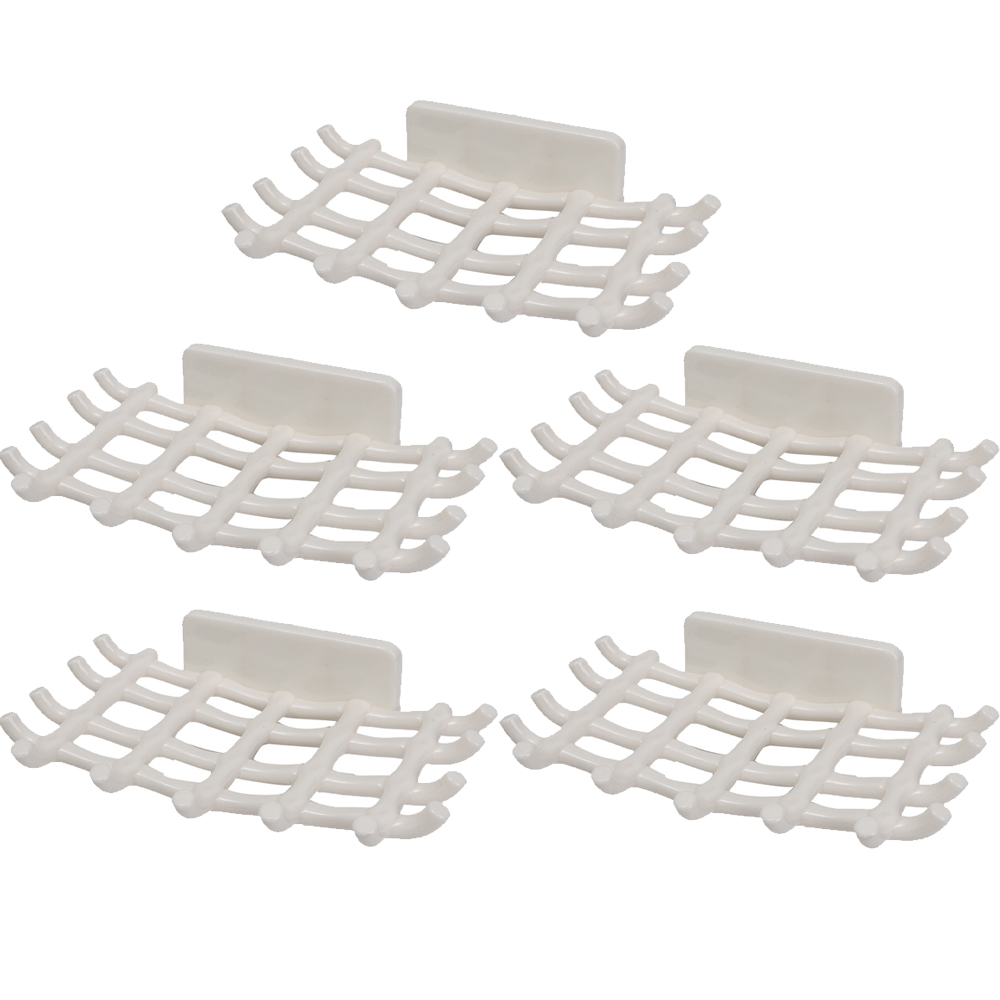 1/5x Soap Bar Holder for Shower Wall Mounted Soap Drain Holder with Hooks Self-Adhesive Storage Dish Bathroom Kitchen Racks: Light Grey