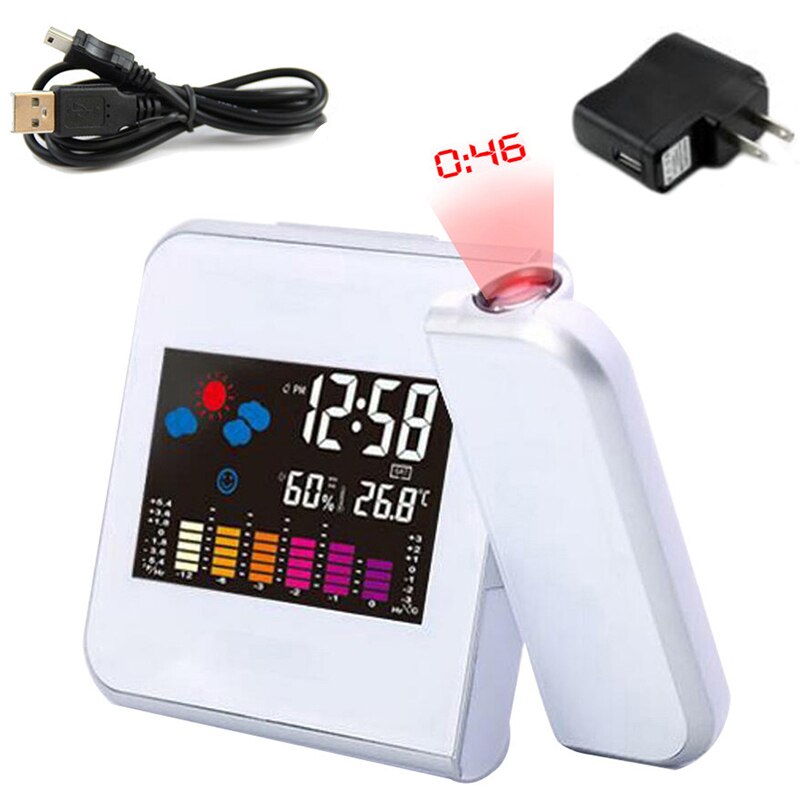 Tid projektion digital väckarklocka led display snooze väggklocka med väderstation termometer datum display usb laddare