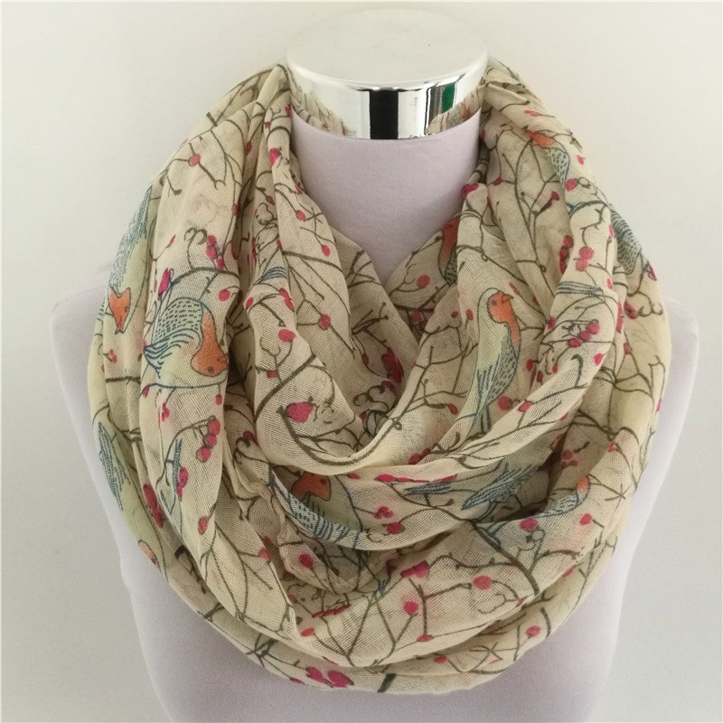 Magpie Bird print Viscose Match Ipek Esarp loop Scarves Flower Infinity Scarf spring Wraps ring scarf for women