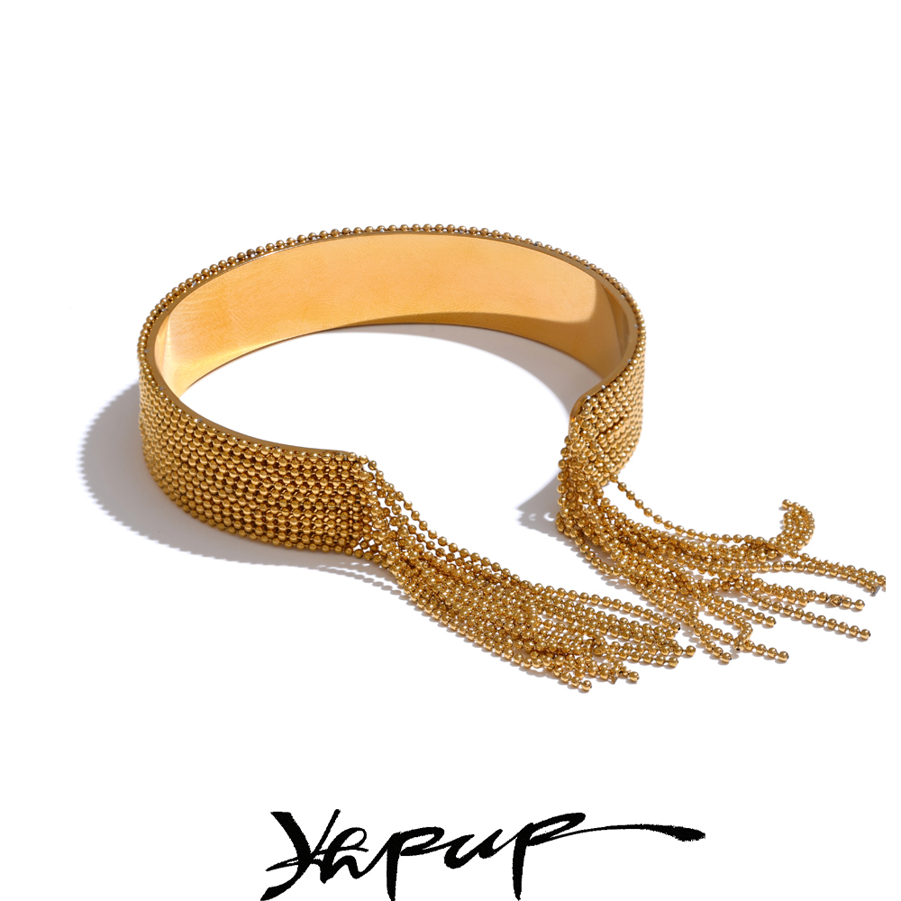 Yhpup Stijl Rvs Ketting Kwastje Manchet Armband 18 K Goud Kleur Plated Persoonlijkheid Mode Charme Sieraden
