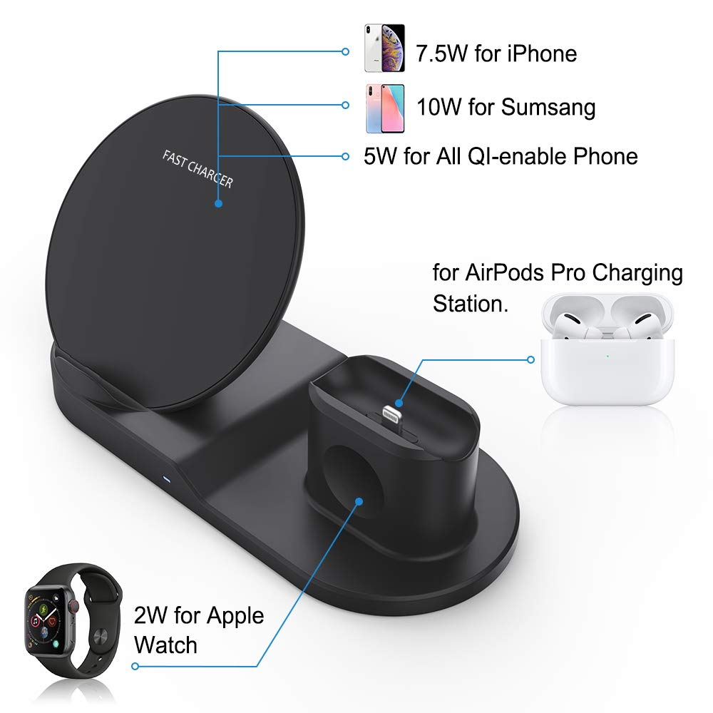 AICNLY 3 in 1 Drahtlose Ladegerät Schnelles QI Drahtlose Ladegerät iPhone N30 Drahtlose praktisch-ladegerät für iPhone iWatch Airpods Profi