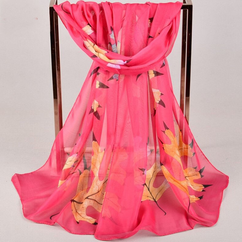 Fal/win esdoornblad chiffon sjaal zijden vierkante hijab coole sjaal dames foulard femme sjaals haar bufanda mujer