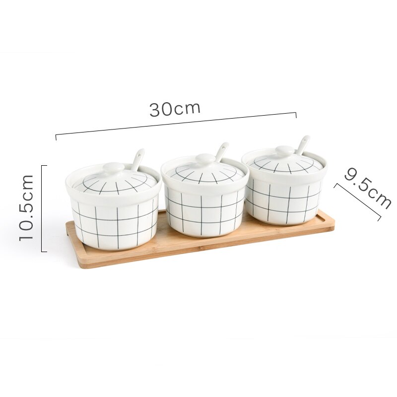 De cerámica Set de tarros de condimento botella de Salt Shaker utensilios para el hogar estilo japonés especia tanque accesorios de herramientas de cocina con asiento de almacenaje