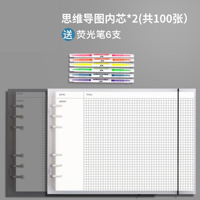 2 Books/A4 Horizontal Mind Map Loose-leaf Notebook Thick Notebook Grid Notebook Weekly Daily Plan School Office Schedule: A4( 2 books)