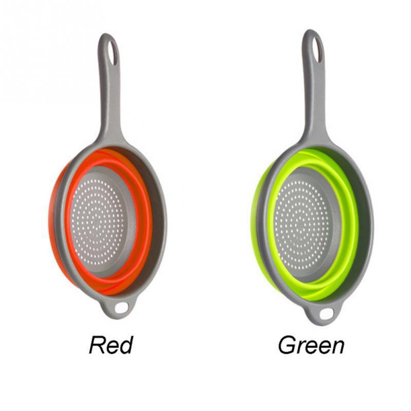 1PC Folding Silicone Plastic Colander Drain Basket Fruit Vegetable Washing Strainer Collapsible Drainer With Handle Kitchen Tool