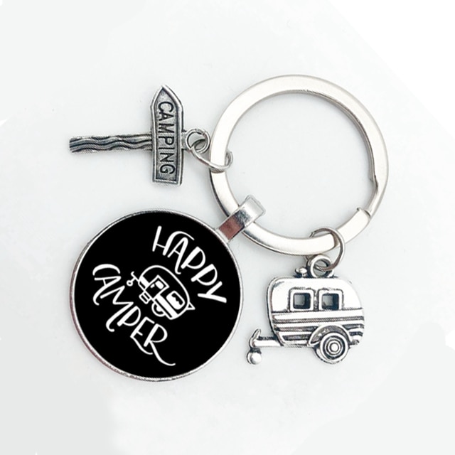 Cute Camper Wagon Keychain, I Love Camping Keychain, Trailer Signpost Keychain, Vacation Travel Memorial: 14