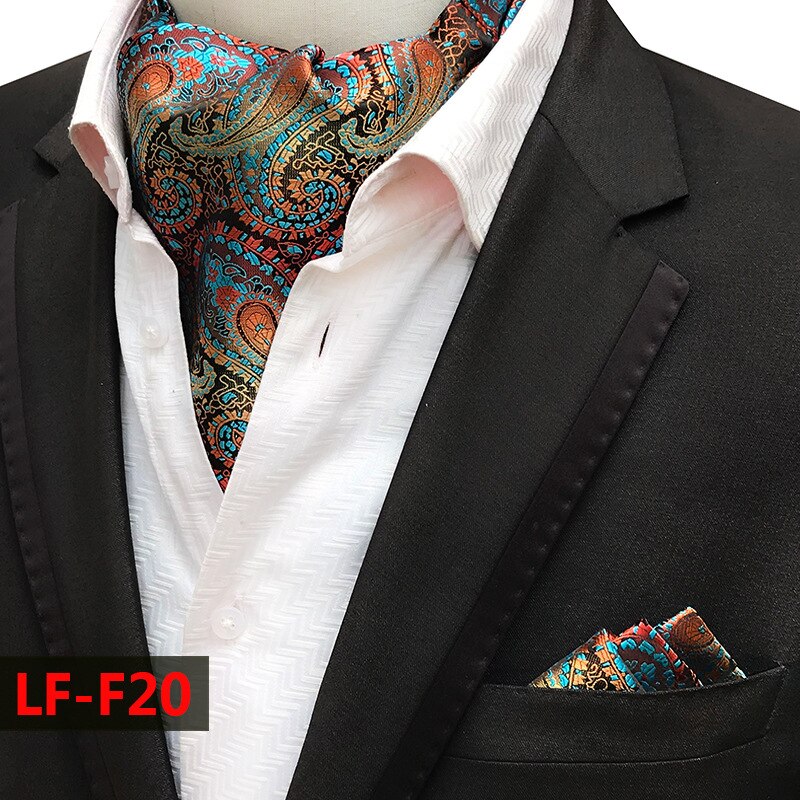 Mans Vintage 100% seda Ascot corbata set de bolsillo a cuadros de lujo Mans Paisley flor corbata pañuelo para hombres: LF-F20