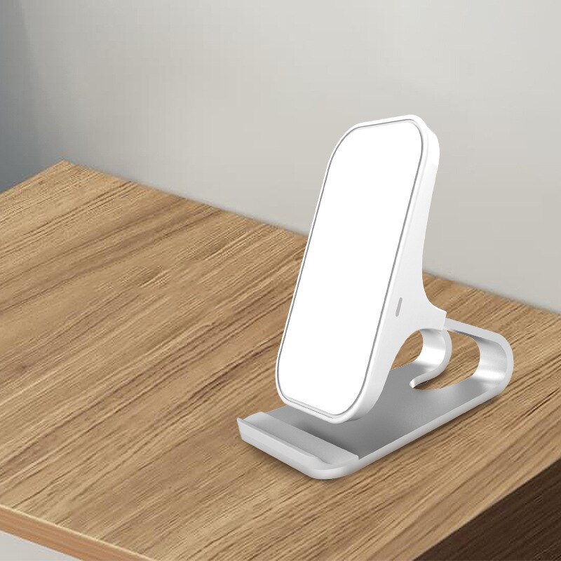 Aluminum Alloy Phone Holder Fast Wireless Charger Qi Quick Charging Desk Stand for iphone All Qi-Enabled: White