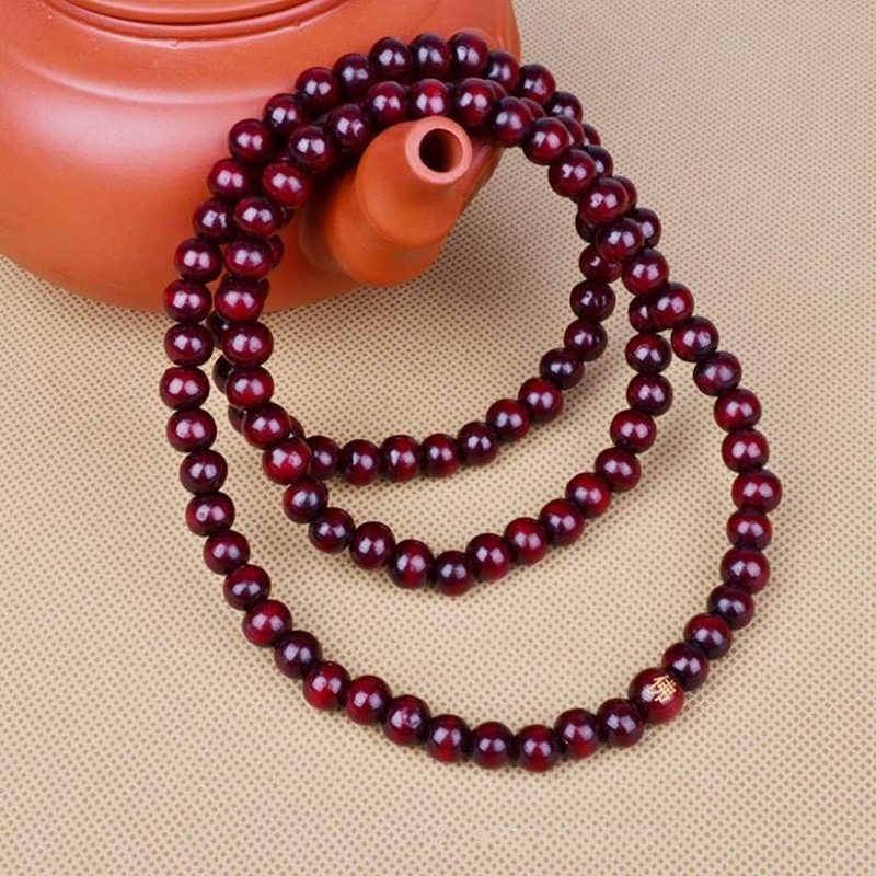 Fatpig 6mm * 108 Natuurlijke Rode Sandelhout Kralen Gebed Japa Mala Rozenkrans Armband Tibetaanse Boeddhistische meditatie Houten Rozenkrans Kralen