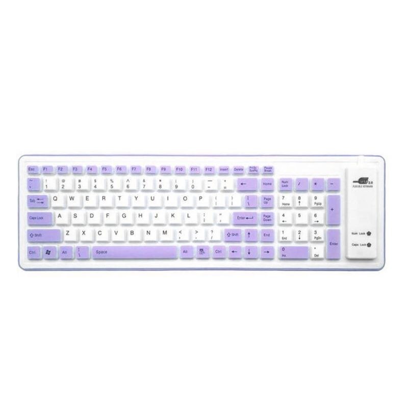 Foldable Silicone Keyboard USB Wired Silicon Flexible Roll Up Soft Keyboard for PC Laptop: Purple