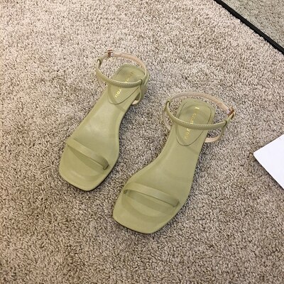 Damesschoenen Sandalen Mode Dunne Riem Dikke Hak Eenvoudige Wind Hak Schoenen: green / 38
