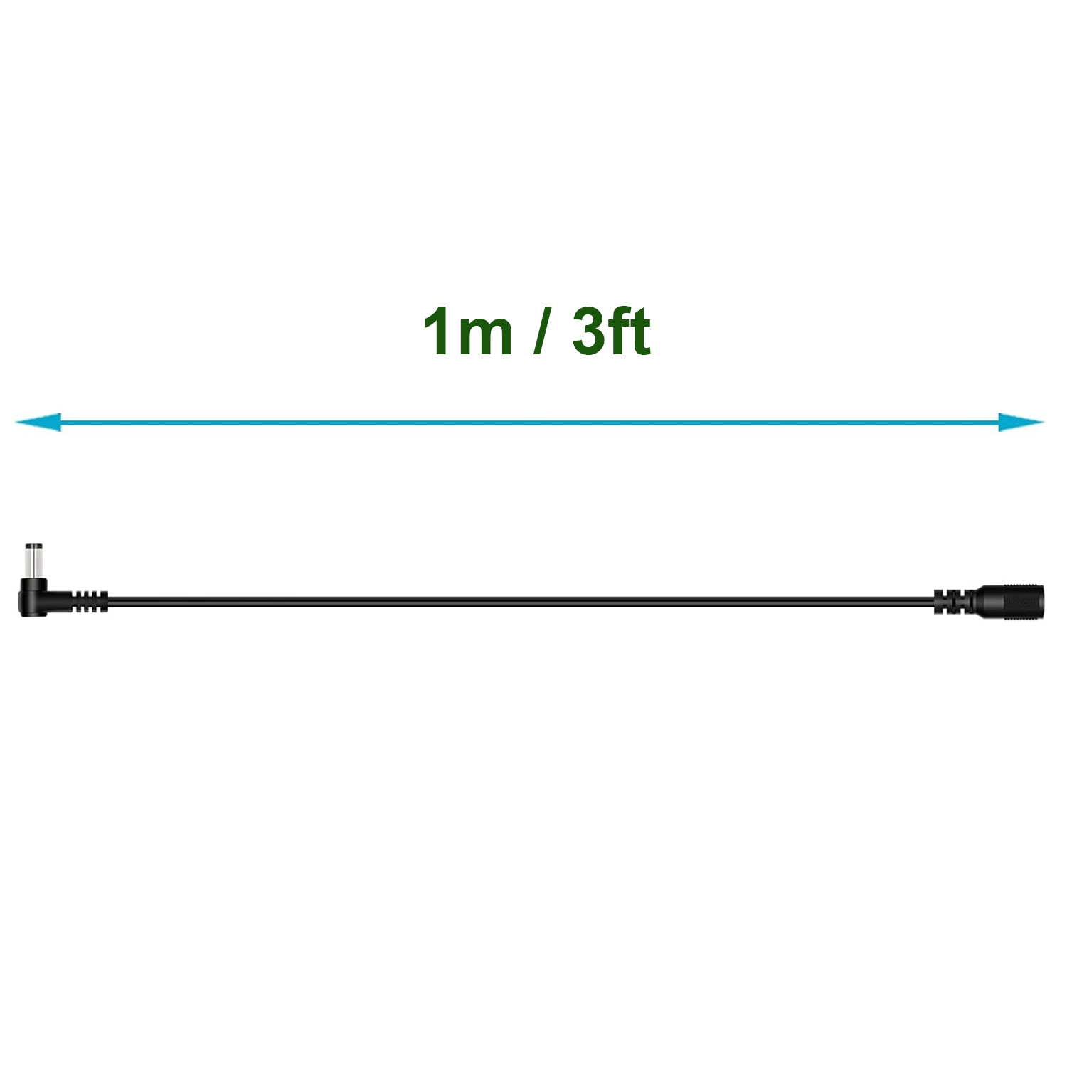1 szt. Wtyczka zasilania prądem stałym 5,5 mm x 2,1 mm męski 90 kąt prosty do żeńskiego przedłużacza 1 m