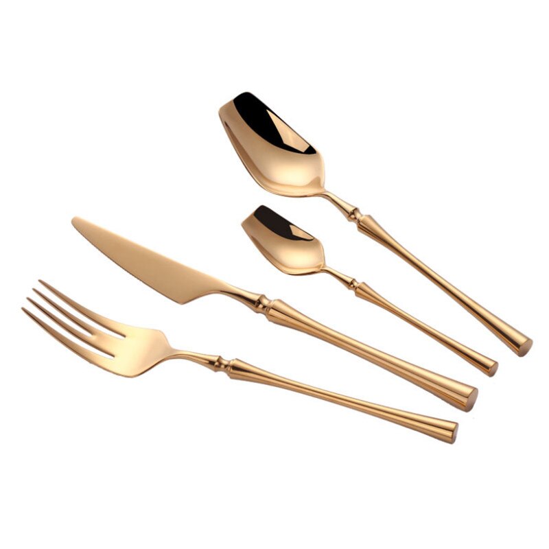 4 stk/sæt rustfrit stål service guld bestik restaurant bøf kniv teske og gaffel køkken spisestel tilbehør: 4 stk guld