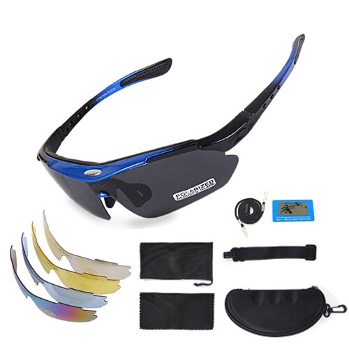 NEWBOLER 2 Frame Polarized Cycling Sun Glasses Outdoor Sports Bicycle Glasses Men Women Bike Sunglasses Goggles Eyewear 5 Lens: 5 lens blue