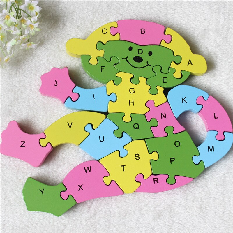 Wooden 3D Jigsaw Educational Toys Animals Elephant Cow Dinosaur Puzzle Wood Toys Kids Numbers Alphabetic Letters Learning Toys: Monkey