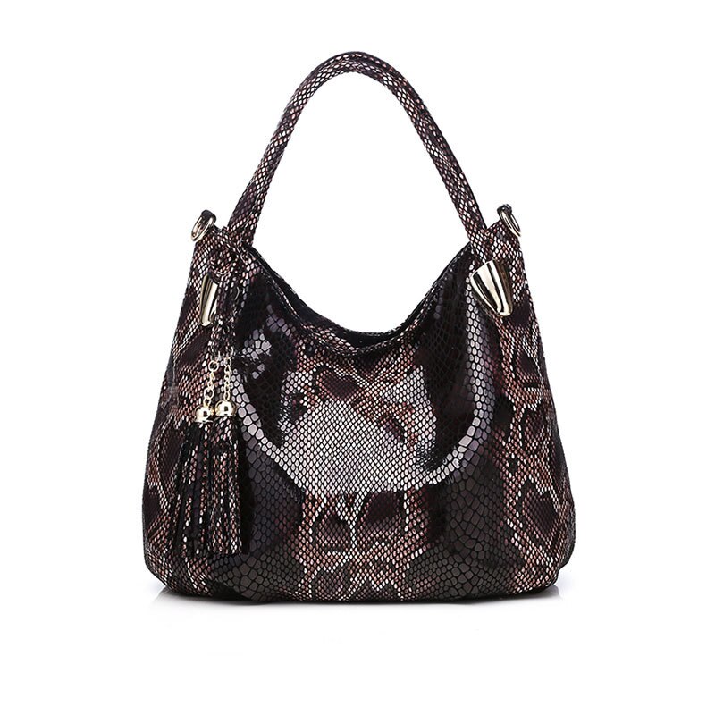 Tonny kizz bolsos grandes para mujeres bolso de hombro femenino bolsos de mano de cuero serpentina de alta calidad: Svart