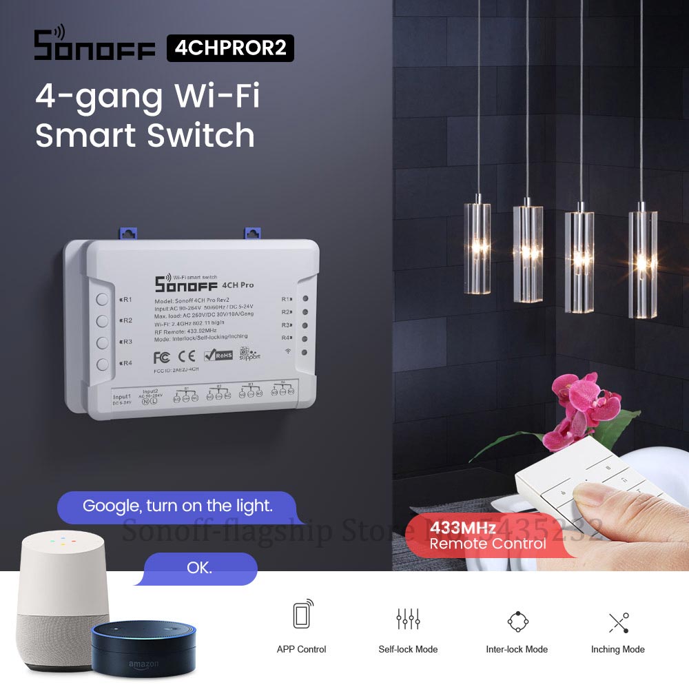 Itead SONOFF 4CH PRO R3 Wifi 4 Gang Light Timer Switch 433Mhz Smart Home Switch modulo relè telecomando Wireless a 4 canali