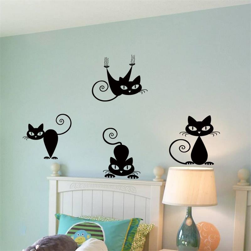 Leuke 4 Katten Muurstickers Hangen Op de Muur voor Kinderkamer Muur Stickers Playing Game Kamer voor Woonkamer party Decoratie Art Mural