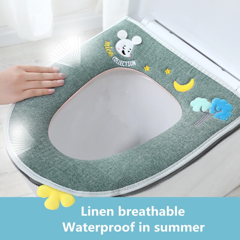 Home Four Seasons Toilet Cover Sitting Washer Washable Zipper Toilet Cover Universal Waterproof And Cute Toilet pad Plush/linen