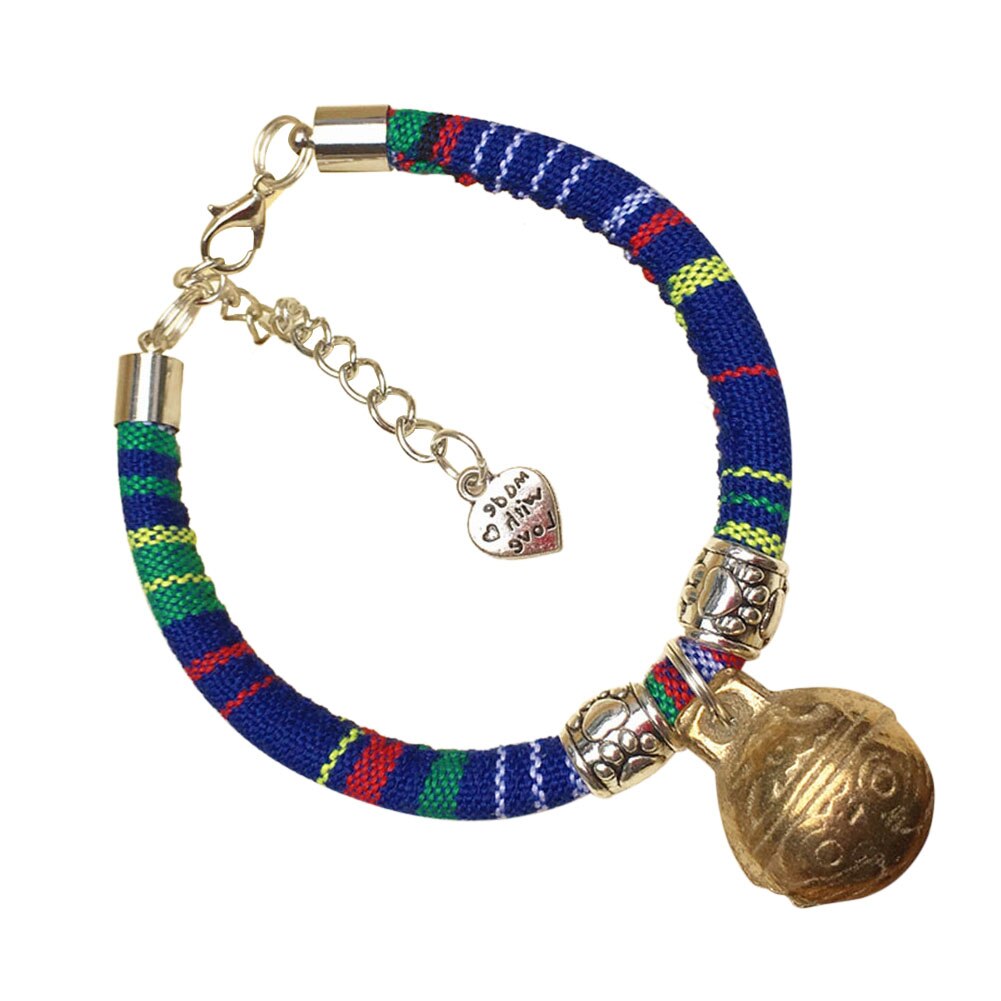 Pet Leash Collar With Big Bell Colorful Ethnic Style Kitten Puppy Necklace Collars for Cats Dogs XHC88: Dark Blue / L