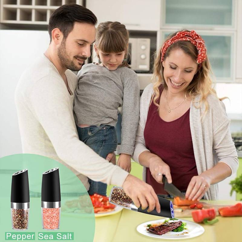 Elektrisk salt- og pepperkvern i rustfritt stål pepper- og saltkvern med blått ledet-lys, perfekt til forskjellig tilberedt matte