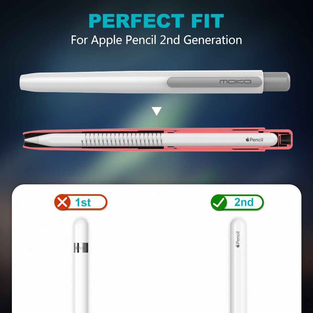 MoKo-funda con soporte para Apple Pencil de 2. ª generación, protección de punta retráctil, protege el iPad Pro, 11/12 pulgadas: White - Gray