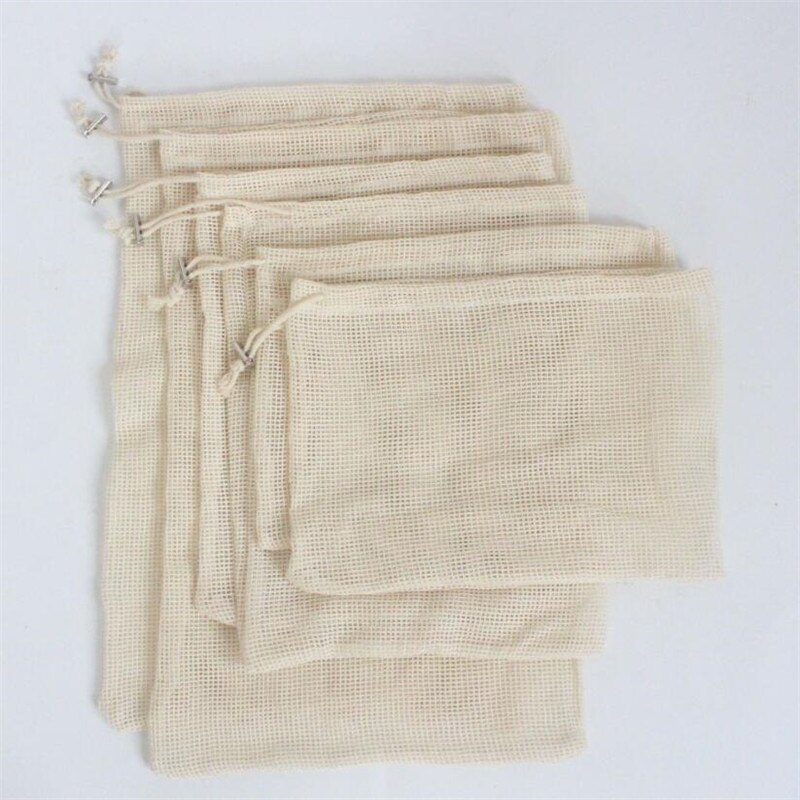 Useful Cotton Mesh Vegetable Bags Produce Bag Reusable Cotton Mesh Vegetable Storage Bag Kitchen Fruit Vegetable with Drawstring