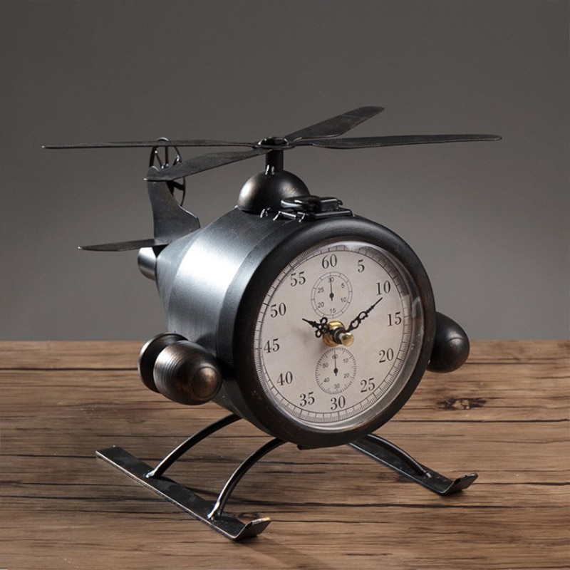 Retro Nostalgic Wrought Iron Airplane Table Clock Living Room Bar Cafe Window Bedroom Desk Clock Desktop Decoration