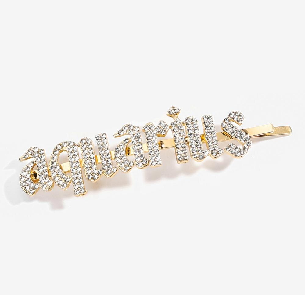 12 Zodiac Strass Haarspelden Shiny Crystal Word Letters Haar Clips Alle Zodia Borden Barrette Accessoires Sieraden Kerstcadeau