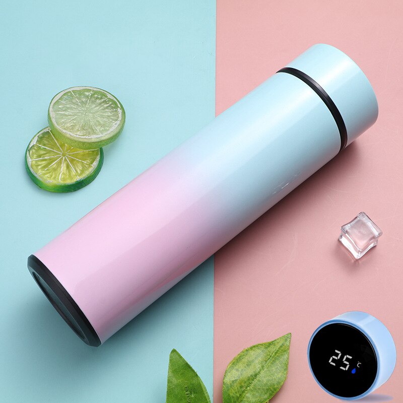 Intelligent Color Changing Temperature Insulation Cup Stainless Steel Vacuum Leak-Proof Travel Thermos Coffee Cup Christmas: Gradient Green Pink