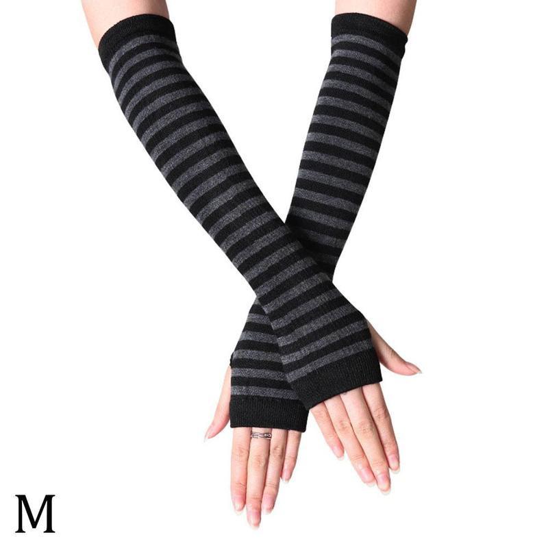 Striped Elbow Gloves Warmer Sun protection Knitted Finger Accessories Elbow Fingerless Sleeves Long Half Gloves Unisex: M