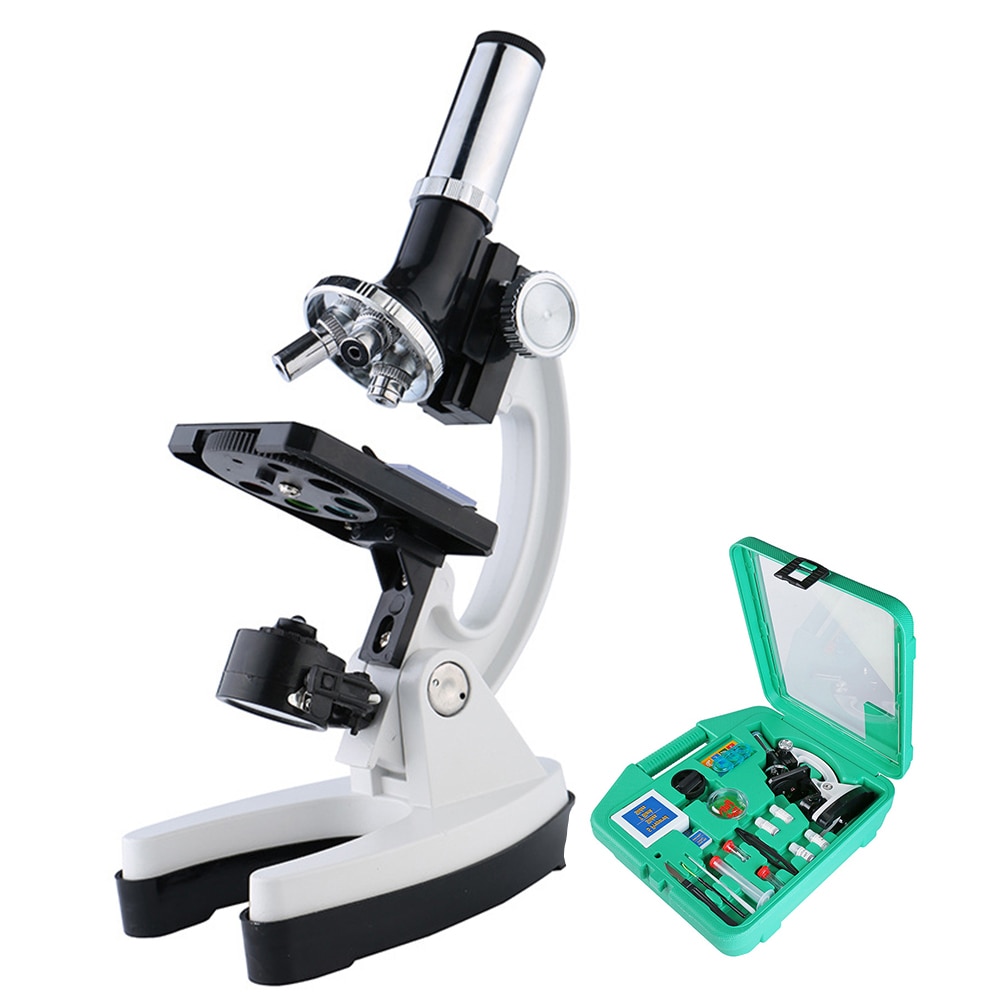 Microscope Set with Accessories Kit 100X-1200X Children Kids Students All-Metal Microscope Biology Biological Science Lab