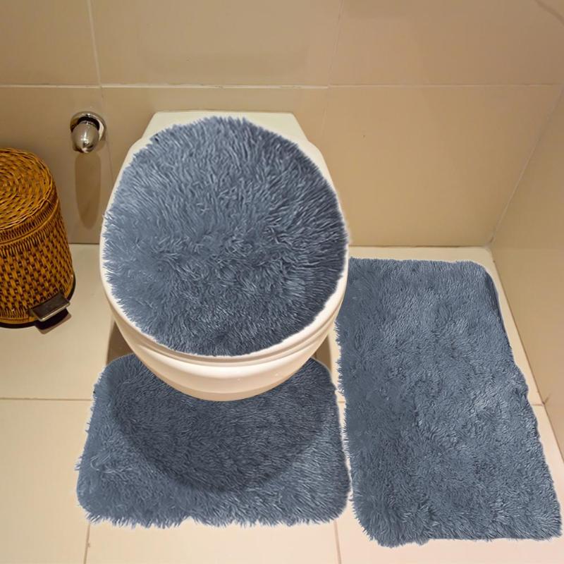3pcs/set Non Slip Bathroom Mat Cover Toilet Lid Pad Floor Carpet Rug Home Decor Solid Plush Mat Bathroom Products
