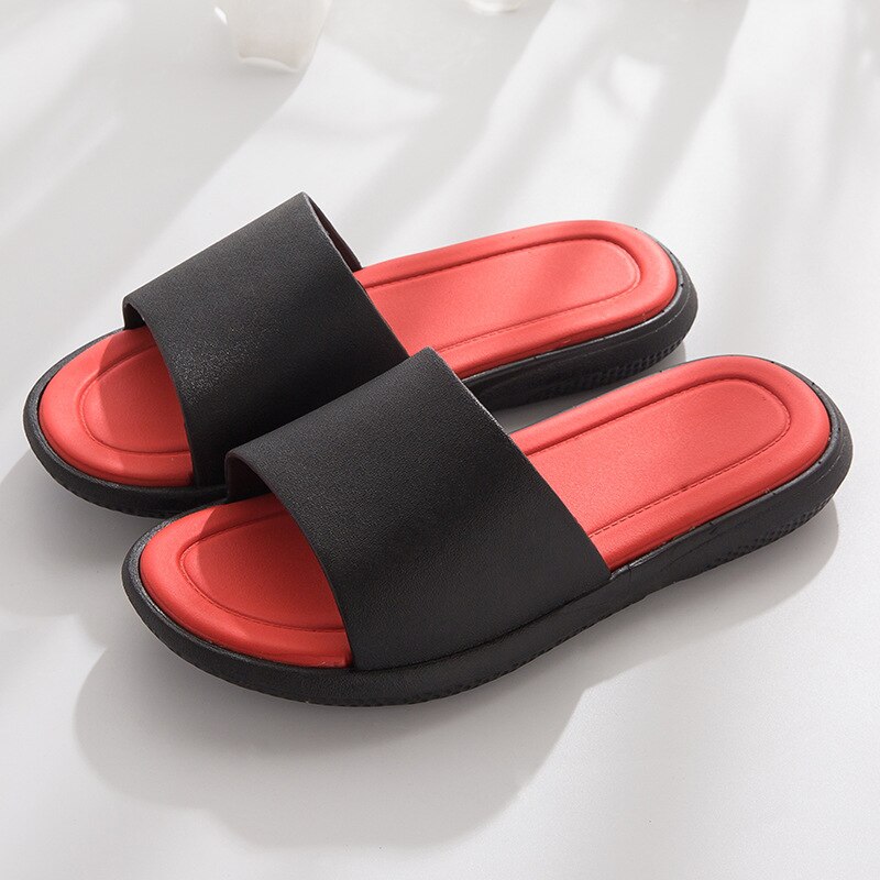 Pantoufles de Style japonais pour hommes et femmes, pantoufles d'intérieur à fond épais, antidérapantes, pour salle de bain, été: Black / 44-45