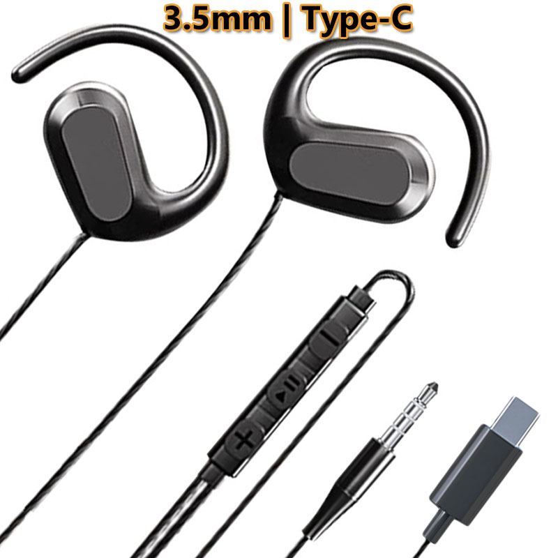 Auriculares con cable de oreja abierta, auriculares de conducción de aire tipo C de 3,5mm, no intrauditivos, deportivos, con micrófono para correr y aprender